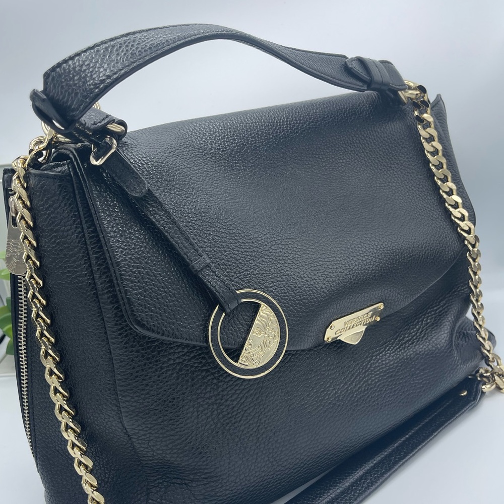 Versace black leather satchel / shoulder bag